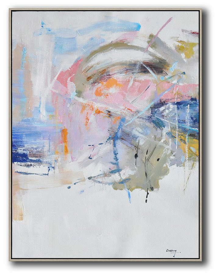 Large Abstract Art Handmade Painting,Oversized Abstract Landscape Painting,Hand Painted Acrylic Painting,White,Pink,Blue,Grey.etc